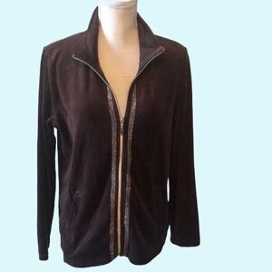 Onque Casuals  velour brown zip up jacket, medium
